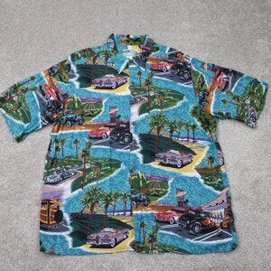 Reyn Spooner Hawaiian‎ Shirt Mens XL Spooners Car 100% Rayon S/S Button Up
